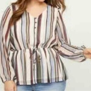 NWT Lane Bryant Multi Striped V-Neck Lined Blouse with Long Sleeve  Plus Size 20